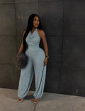 Draped Linen Sarouel Jumpsuit